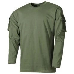 MFH US Long Sleeved T-Shirt With Sleeve Pockets OD Green