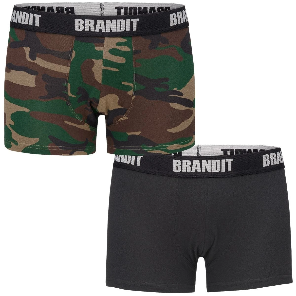 Brandit Boxer Shorts Logo 2 Pack Woodland / Black 1 Brandit Boxer Shorts Logo 2 Pack Woodland / Black