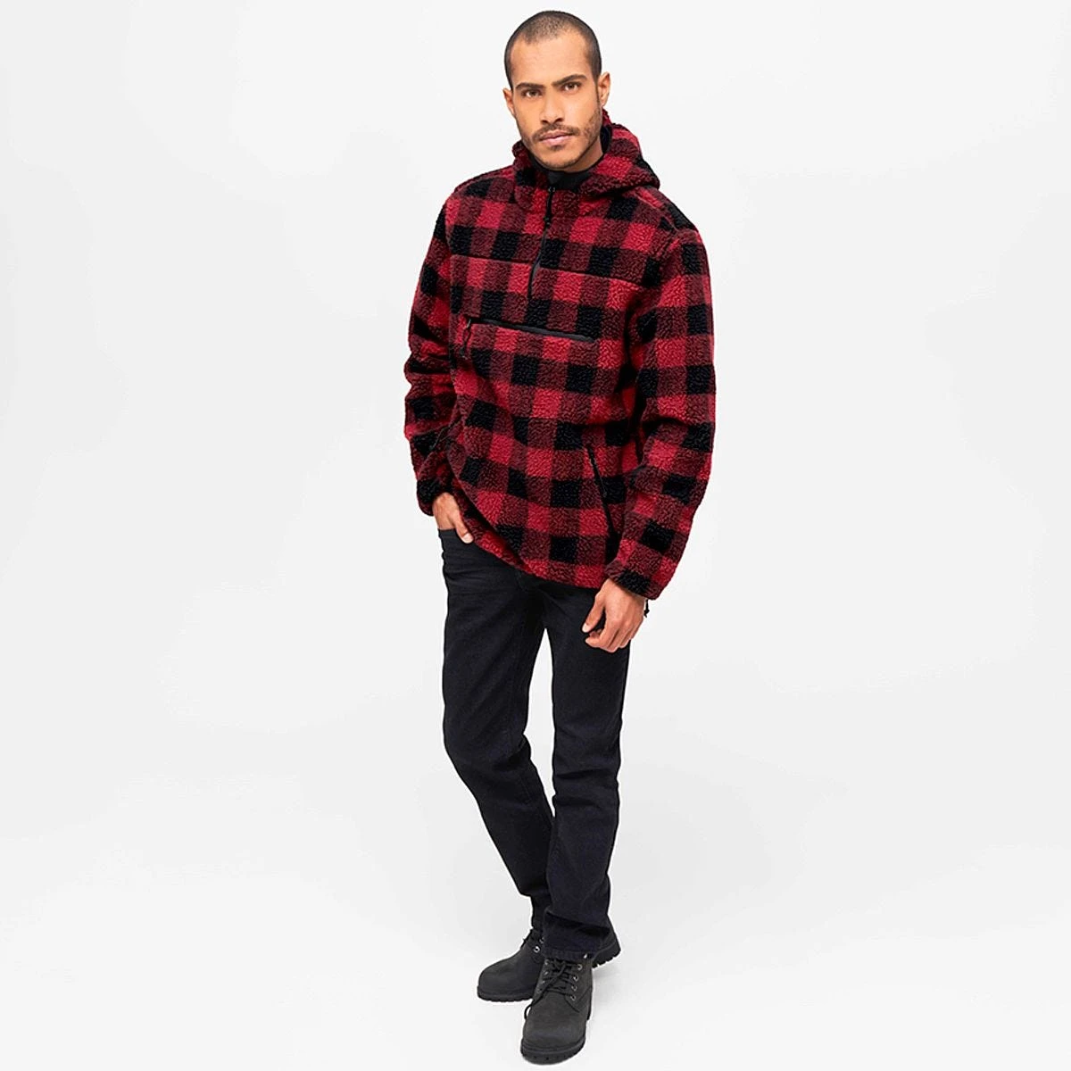 Brandit Teddyfleece Worker Pullover Red/Black 2 Brandit Teddyfleece Worker Pullover Red/Black - Image 2