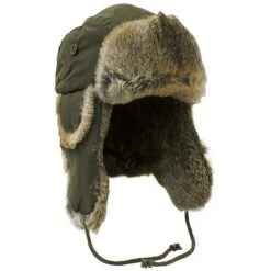 MFH Winter Cap Olive With Brown Rabbit Fur