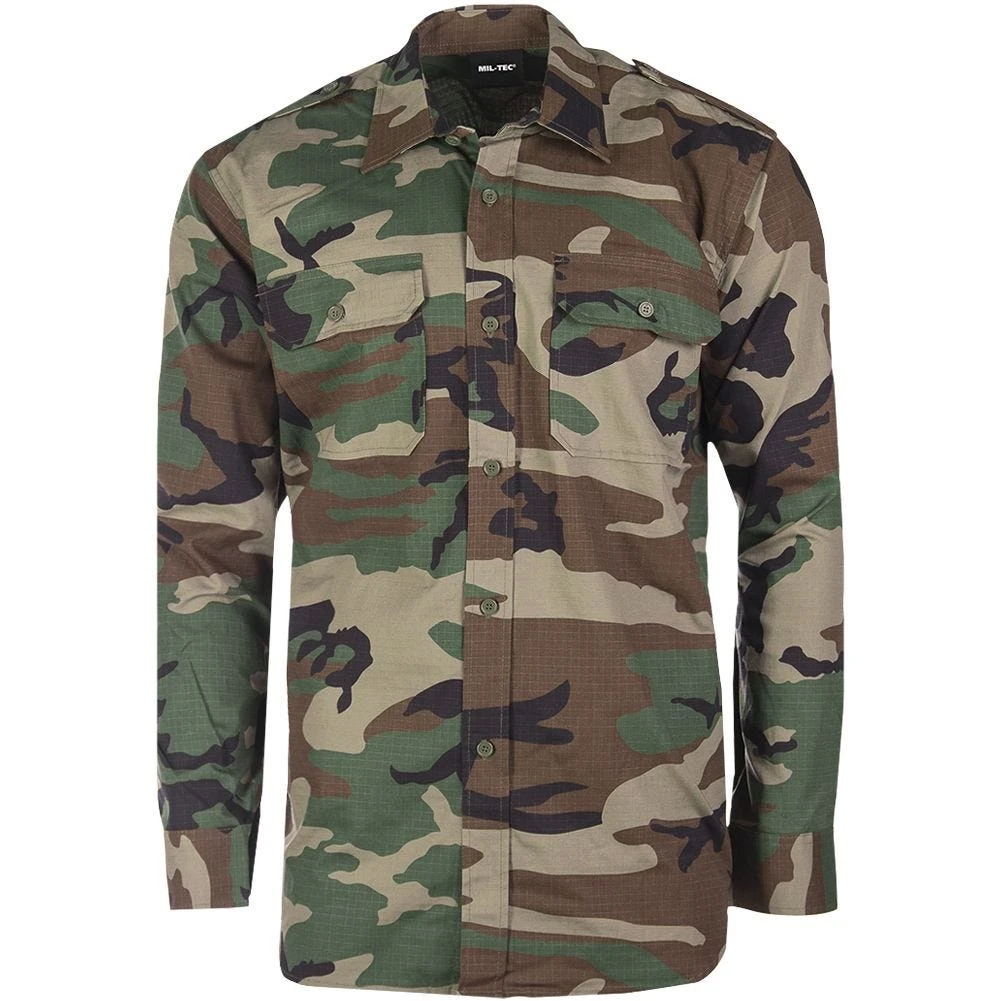 Mil-Tec RipStop Shirt Long Sleeve Woodland 1 Mil-Tec RipStop Shirt Long Sleeve Woodland
